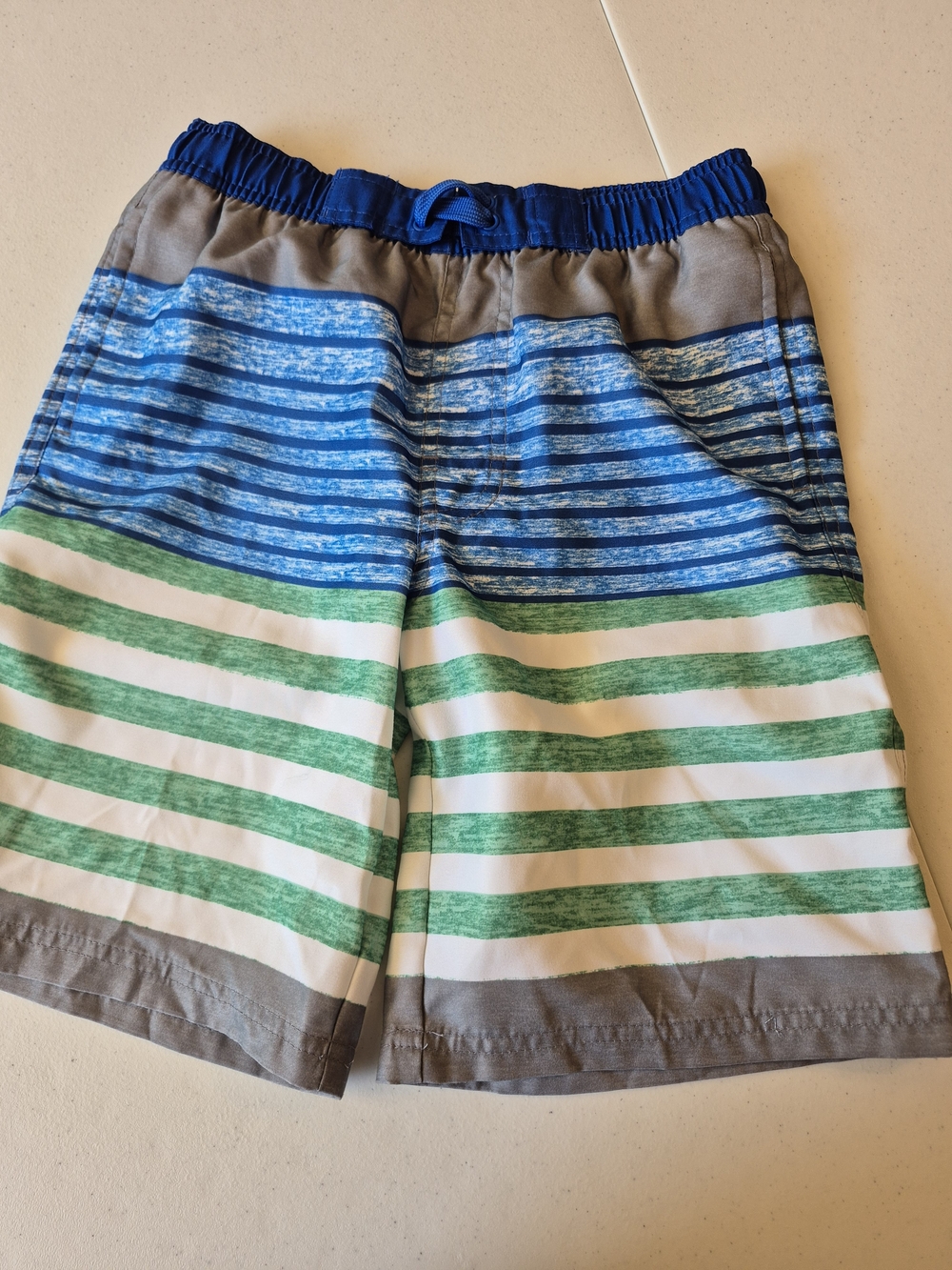 Boys' Blue & Green Striped Swim Trunks 4778